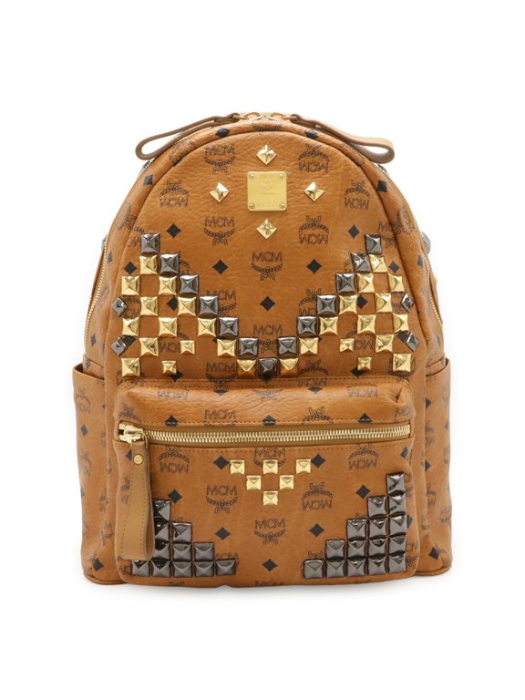 Pre-Owned MCM Visetos Glam Backpack, Studded, Cognac Brown MMK3SVE18CO001