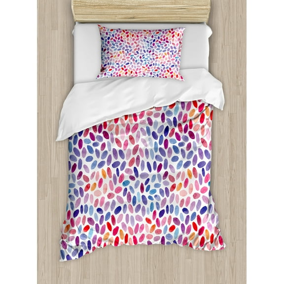 Geometric Duvet Cover Set, Trippy Abstract Watercolor Mix Funky Structured Hand Drawn Print, Decorative 2 Piece Bedding Set with 1 Pillow Shams, Twin Size, Multicolor, by Ambesonne