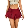 thumbnail image 2 of Women'S Mini Skirt Mesh Flowy Hem Y2K Skirts Multi-Layer Ruffle Trim Skort Red M, 2 of 9