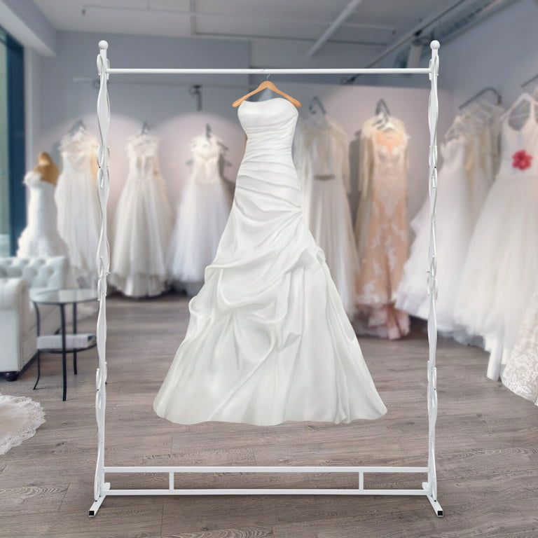 White Garment Rack Metal Clothing Shelf Bridal Dress Stand Wedding Gown  Display Storage 