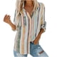 thumbnail image 2 of ICHUANYI Clearance Womens Fashion V Neck Striped Roll Up Sleeve Blouses Tops With Pocket Loose Shirt(Orange, S) ICHUANYI WER2023080809121, 2 of 8