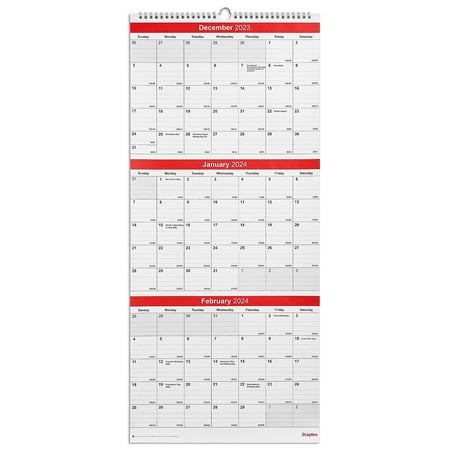 2024 Staples 12  x 27  Wall Calendar Red/White (ST53920-24)