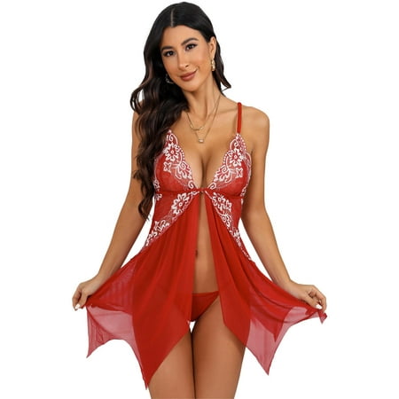 Lingerie for Women  PUTUO Front Closure Womens Lingerie  Lace V Neck Sexy Lingerie Bridal Babydoll Chemise