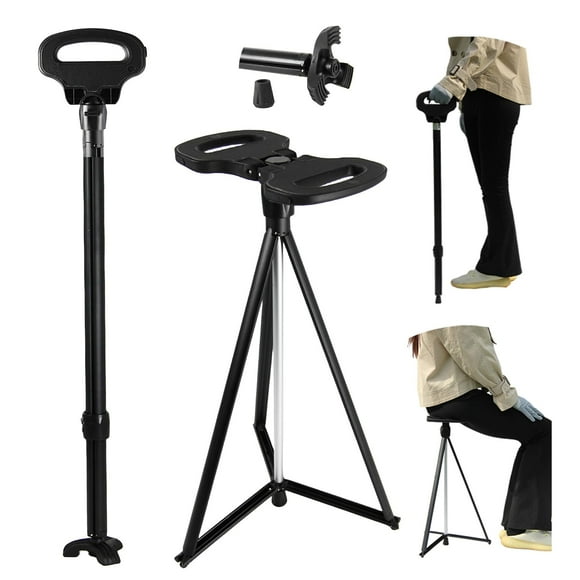 PLOGGING Walking Cane with Seat for Men & Women,Portable Cane Seat with Carry Bag,Lightweight Anti-Slip Walking Stick for Seniors & Adults,Foldable Adjustable Crutches Chair for T