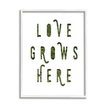 Stupell Industries Love Grows Here Phrase Minimal Text Grass Pattern Inspirational Painting White Framed Art Print Wall Art, 24 x 30