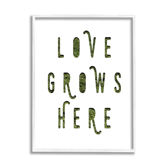 Stupell Industries Love Grows Here Phrase Minimal Text Grass Pattern Inspirational Painting White Framed Art Print Wall Art, 24 x 30