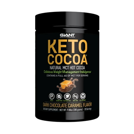 Giant Sports Keto Cocoa Sugar-Free Hot Cocoa with MCTs, Dark Chocolate Caramel Flavor, 20 Servings