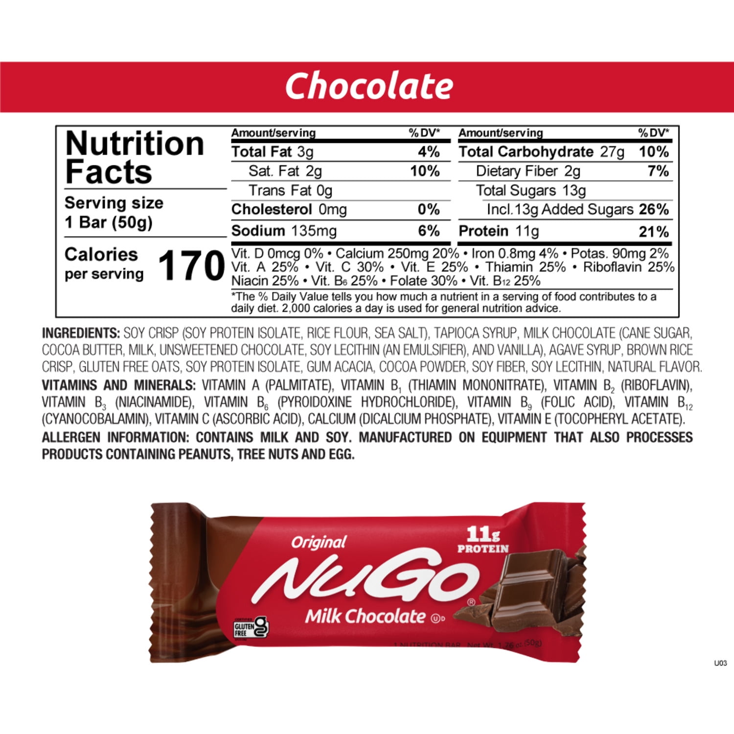 NuGo Original Variety, Vanilla Yogurt 15 bars  Chocolate 15 bars, 11g Protein, Gluten Free, 30 Count