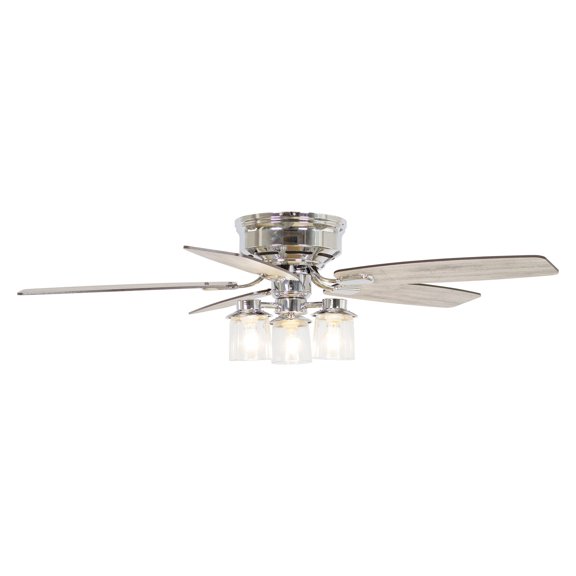 Parrot Uncle 52" Classic 5-Blade Glass Low Profile Ceiling Fan Chandelier with Remote Chrome Chrome Brushed