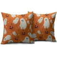 thumbnail image 3 of Orange Halloween Pillow Covers 16x16 Set of 2 Cute Ghost Pumpkin Print Outdoor Decorative Throw Pillows Halloween Scary Themed Farmhouse Pillowcases Linen Cushion Case Decor for Home Sofa Couch Bed, 3 of 6