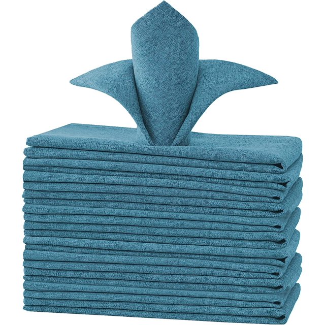 Manteles redondos con textura de lino de 60 pulgadas, impermeables, de lino sólido de primera calidad, a prueba de derrames, con apariencia de lino, para mesa de fiesta, con tela extrasuave y gruesa, sin arrugas, SageStorm Blue, 12 servilletas de 18.0 x 18.0 in