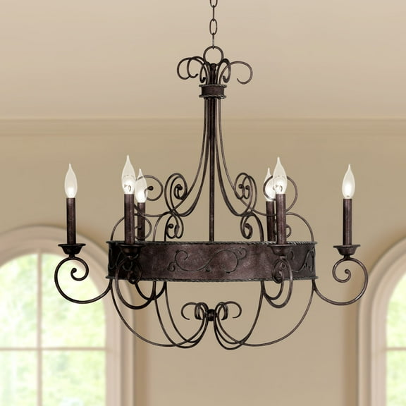 Franklin Iron Works Geralt Bronze Chandelier 30" Wide Rustic Farmhouse Candle Sleeves 6-Light Fixture for Dining Room House Kitchen Island Entryway