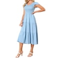thumbnail image 4 of INSPIRE CHIC Women's Smocked Dress Casual Flutter Sleeve V Neck Summer A Line Elastic High Waist Tiered Midi Dresses S Light Blue, 4 of 6