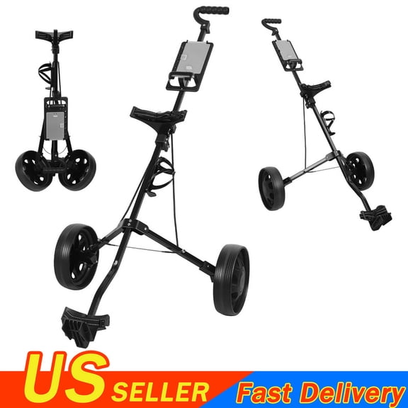 2-Wheel Golf Push Cart - Golf Trolley | Lightweight Frame, Folds Compact In Seconds, Adjustable Straps, Wear-resistant PP Wheels, Tee Holder, Storage Scoreboard, Ball Mount