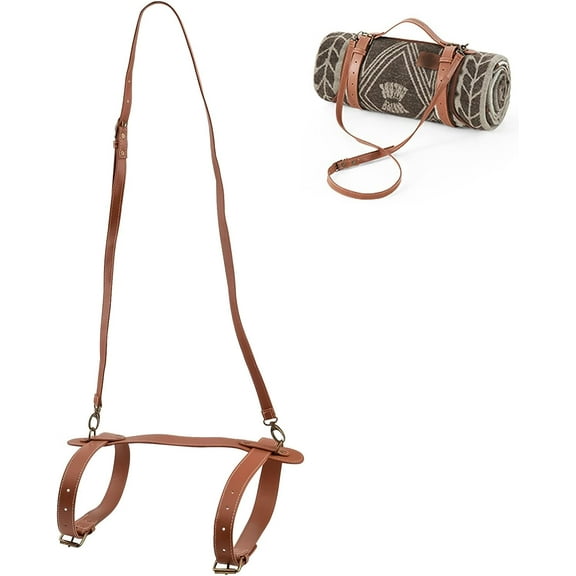 Picnic Blanket with Adjustable Shoulder Strap - Portable Beach Mat and Carry Strap for Outdoor Camping, Travel, Hiking (Brown)