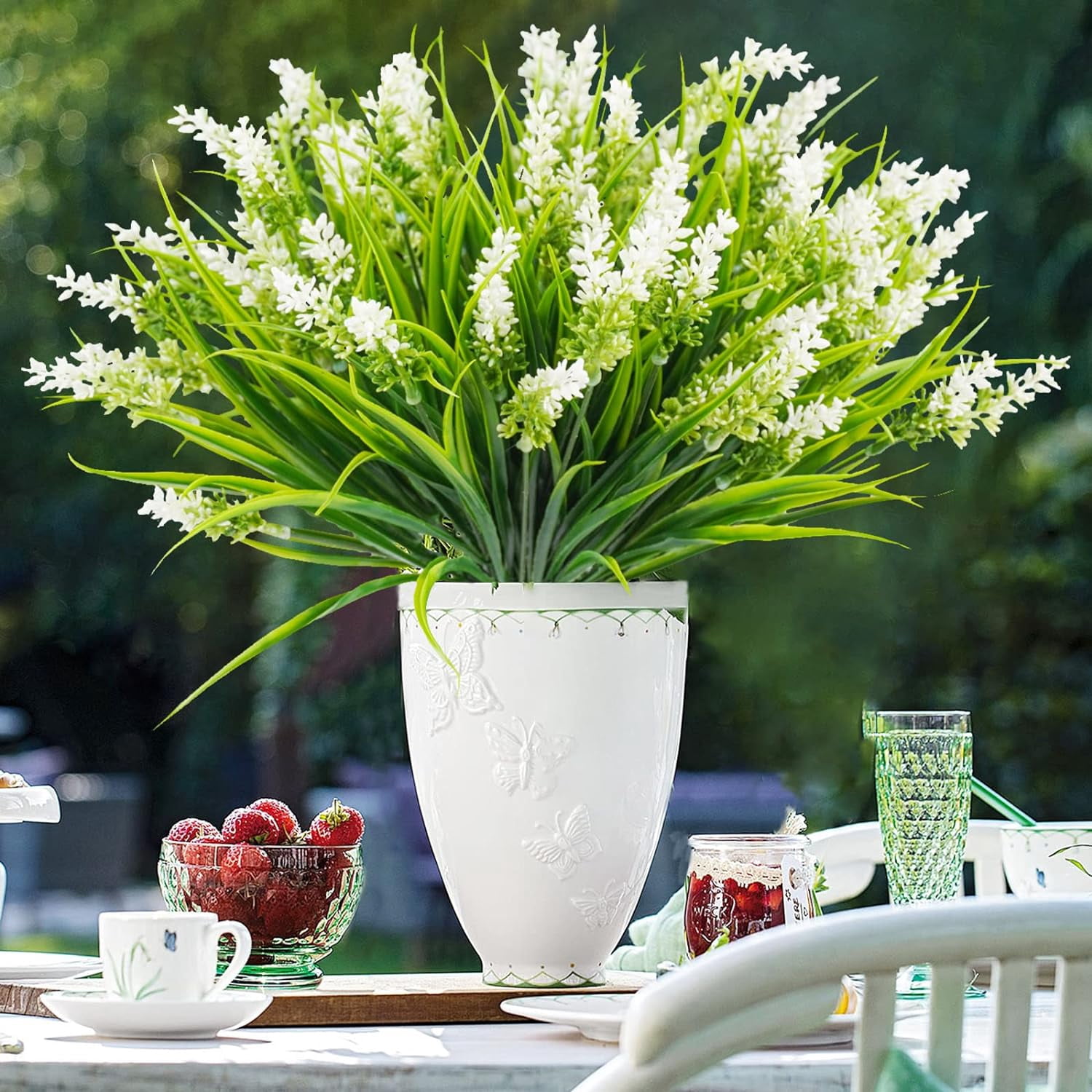 10 Bundles Artificial Plants Outdoor, 18.2" UV Resistant Faux Monkey Grass Greenery Stems No Fade Faux Plastic Flowers Shrubs for Home Weddings Garden Porch Front Patio Office Decor - Yellow