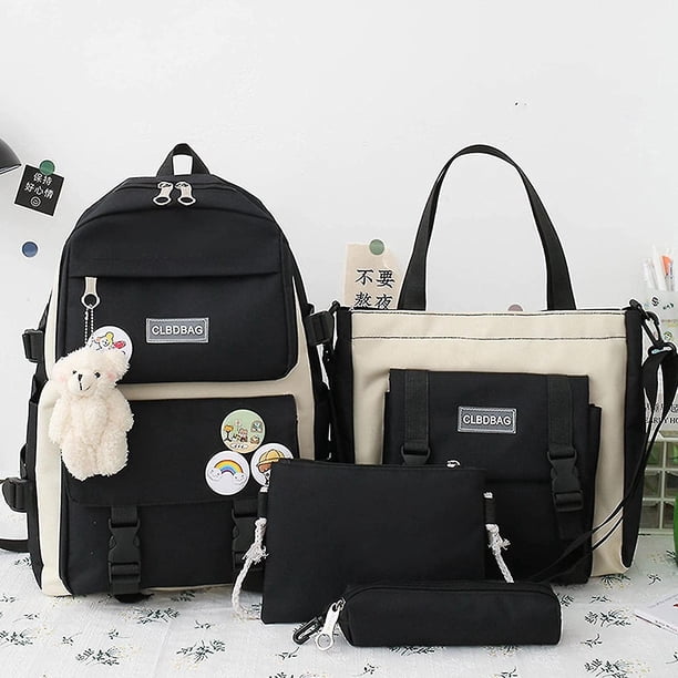 Conjunto combinado de mochila escolar de 4 paquetes, bolso escolar de totalizador, bolso escolar para estudiantes (negro) Hy