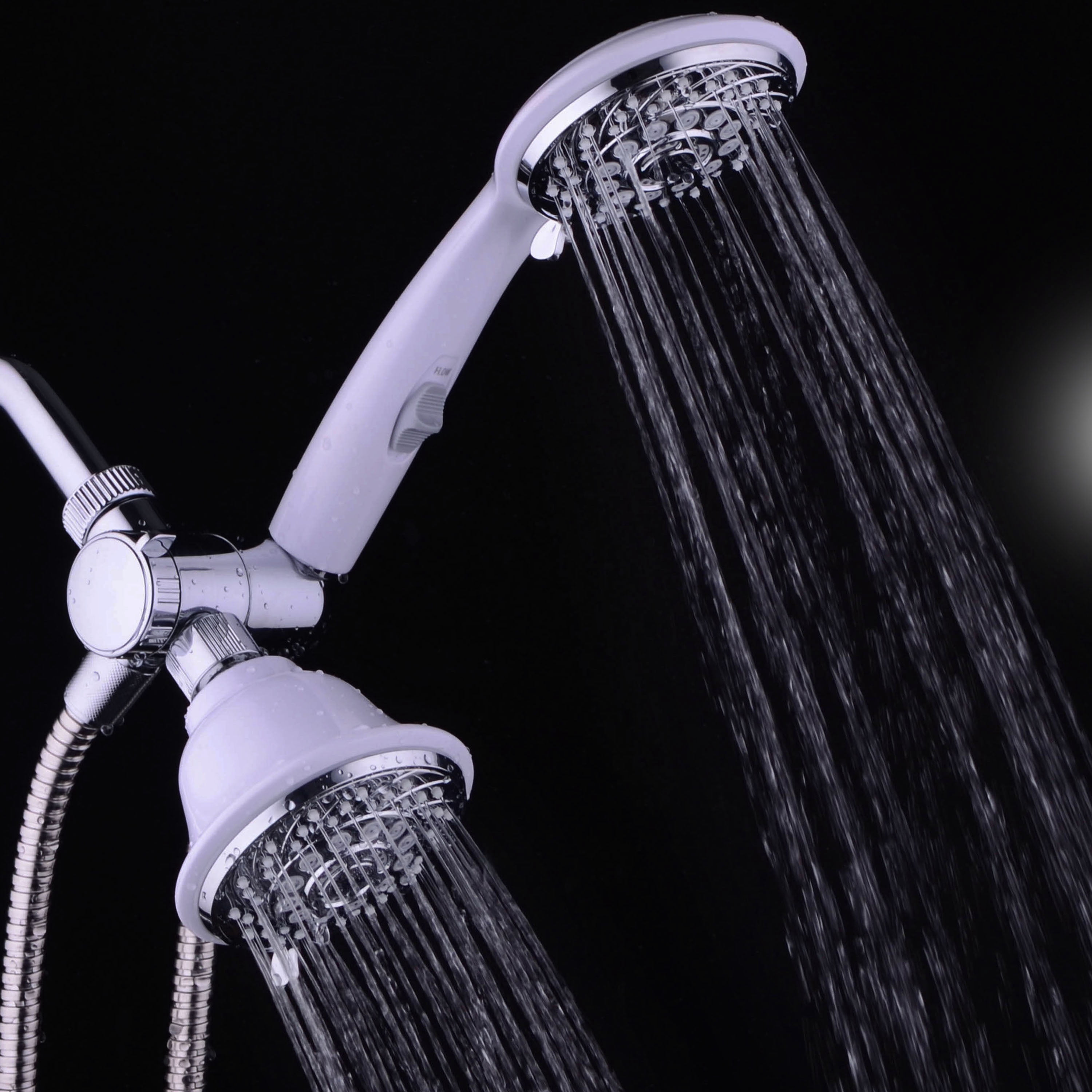 AquaSpa® Designer Collection Ultra-Luxury 2-Tone 30-Setting Shower-Head/Handheld Shower Combo (Chrome/White)