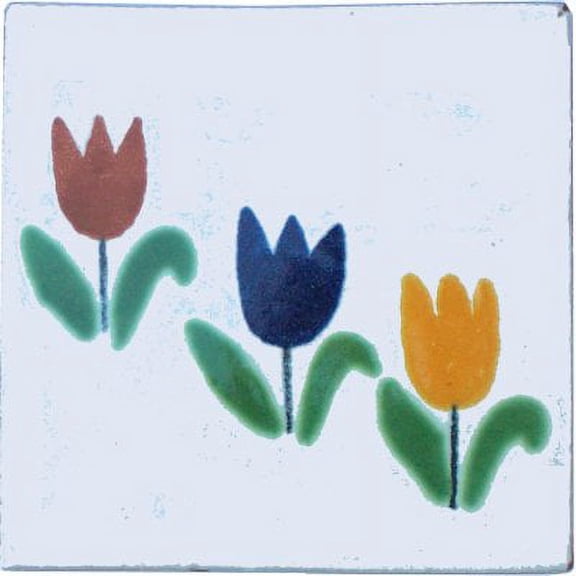 4.2x4.2 Tulips Talavera Mexican Tile, Set of 9 pcs