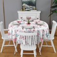 thumbnail image 2 of Pink Butterfly Star Floral Peach Pattern Round Tablecloth 60"x60",Wrinkle Wipeable Table Cloth for Kitchen Dining Room Picnic Patio Party, 2 of 6