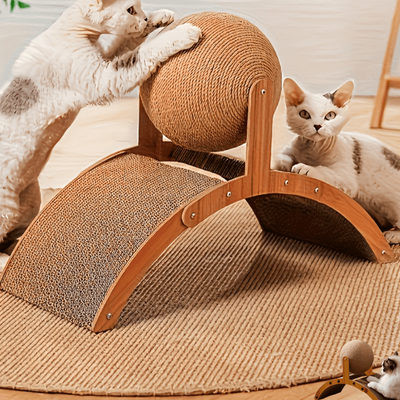 Wobble Sisal Ball Cat Scratcher Stand, 360 Degree Rotatable Interactive Cat Scratching Toy, Multi-Surface Cat Nail Scratcher for Indoor Kittens and Cats, Furniture & Carpet Protection Design