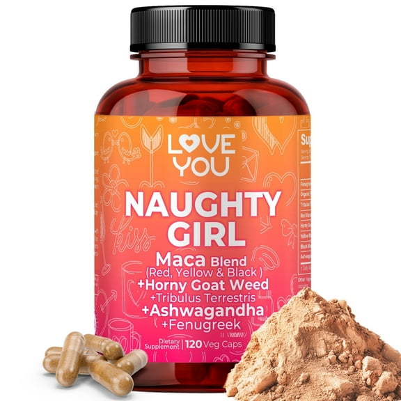 Love You Naughty Girl Vitality Support for Women – Maca, Fenugreek, Red Clover, Ashwagandha – 120 Veggie Caps