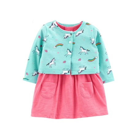 

Grianlook Baby A Line Floral Print Dress Set Crew Neck With Pockets Cardigan + Dresses Holiday Ruffled Autumn Outfits Green Red 24M/85cm