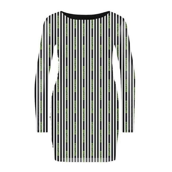 Beetlejuice Womens Striped Mesh Bodycon Dress
