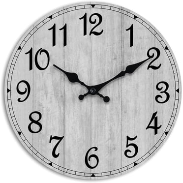 Wall Clock, Rustic Wall Clocks Battery Operated Silent Non Ticking, Country Round Wooden Clocks Farmhous Wall Decorative for Kitchen, Bathroom, Living Room (Gray 8 Inch)