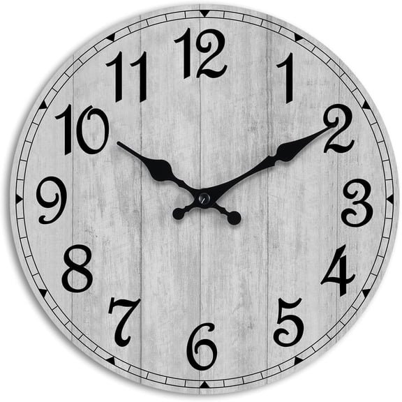 Wall Clock, Rustic Wall Clocks Battery Operated Silent Non Ticking, Country Round Wooden Clocks Farmhous Wall Decorative for Kitchen, Bathroom, Living Room (Gray 8 Inch)
