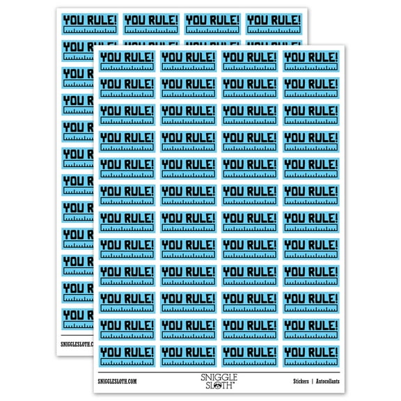You Rule Ruler Teacher Student School Sticker Set - Light Blue - Gloss Finish - 1.25" Mini