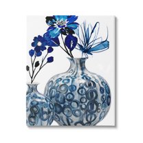 Modern Blue Floral Ornate Vase Botanical & Floral Graphic Art Gallery Wrapped Canvas Print Wall Art