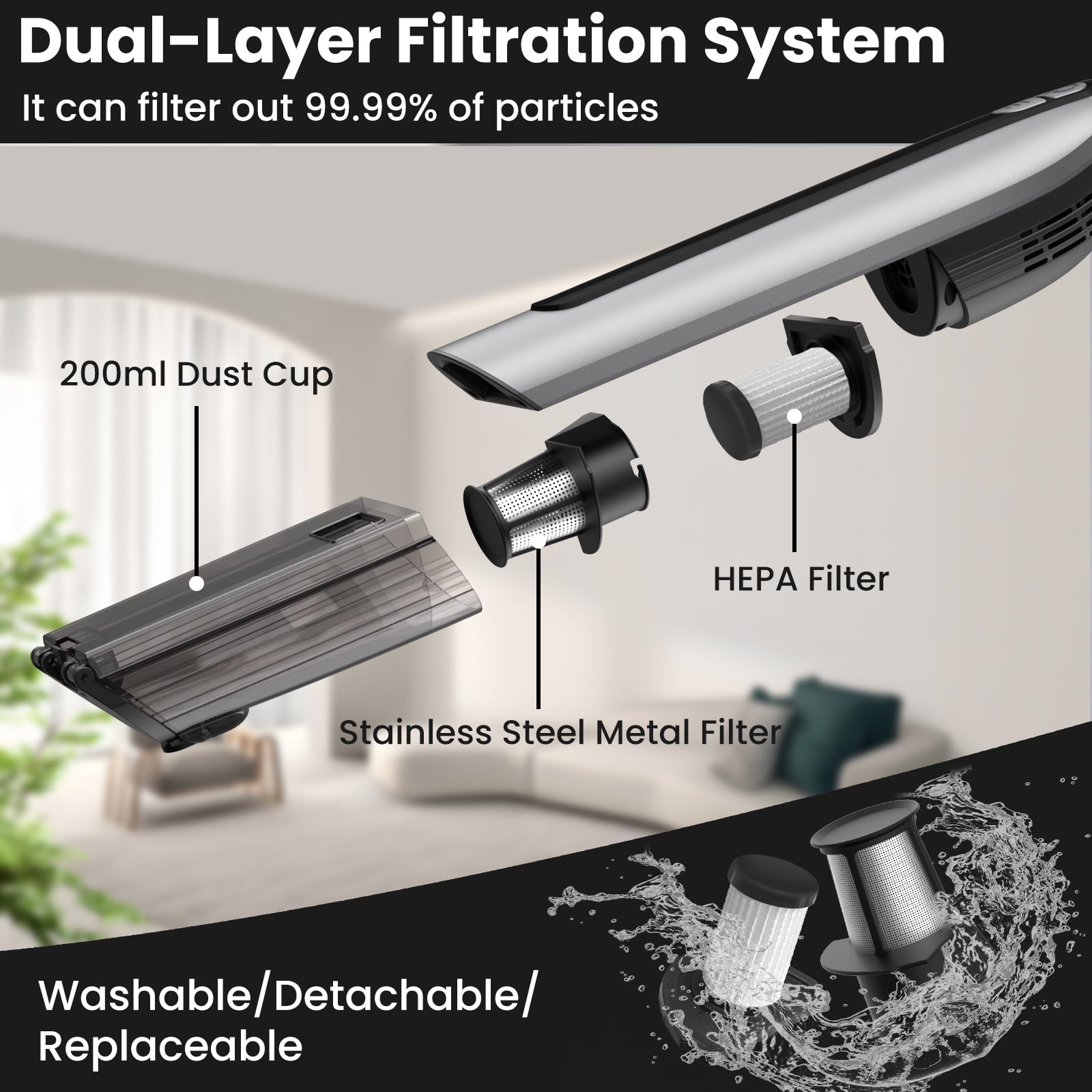 AUOSHI Cordless Handheld Vacuum Cleaner, 120W 18KPa Strong Suction, Dual HEPA Filtration, Portable Car and Home Vacuum with Multiple Attachments, USB-C Charging, One-Touch Empty Dust Cup