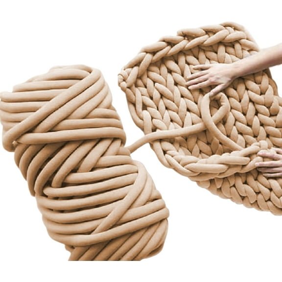 Hand Knitting Chunky Blanket Yarn : Big Twist Yarn for Arm Knitting,Soft Cozy Giant Yarn,Super Chunky Yarn for Knitting Blankets, Doormats, Pet Houses, Cushions and Rugs,26Yards,1.1 lbs (Beige)