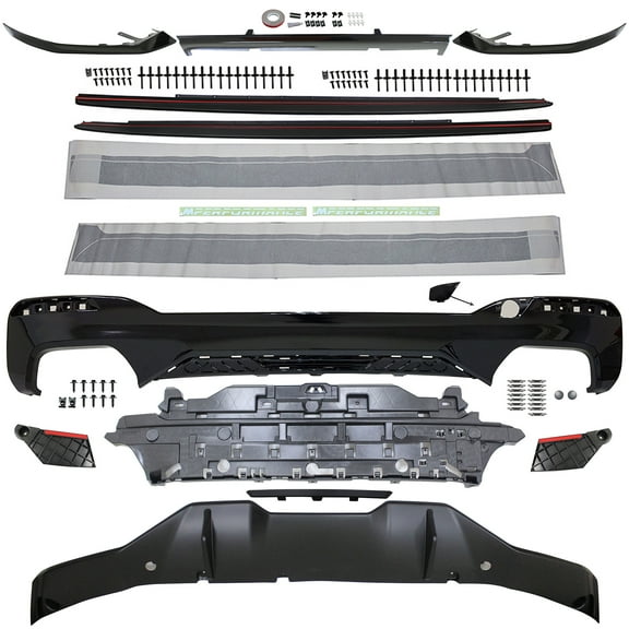 Ikon Motorsports Rear Bumper Lip Diffuser & 3PCS Front Bumper Lip Spoiler & 2PCS Side Skirts Extension Panel Compatible With 2021-2023 BMW G30 G31 LCI 5-Series M550i MP Style Type 2 Unpainted Black