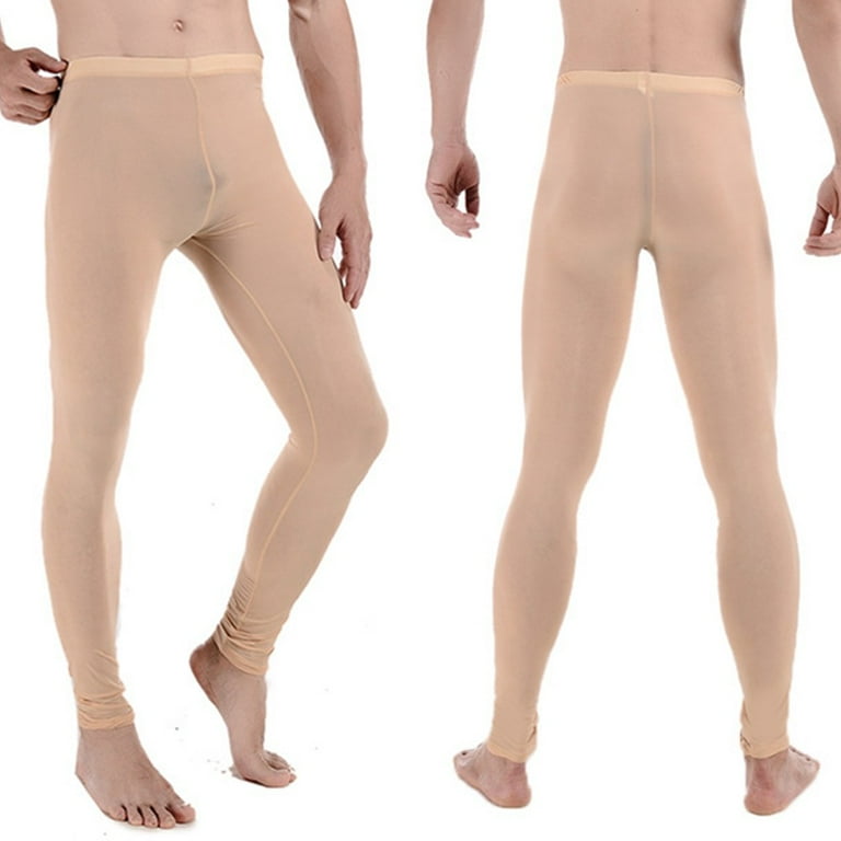 YIWEI Mens Sheer Base Layer Gym Sports Long Pants Leggings Tight Running Bottoms Nude
