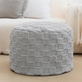 thumbnail image 2 of Round Pouf Ottoman Boho Poof Home Decor Floor Pouffe Ottoman Foot Rest for Couch Sofa Bean Bag Chairs Ottoman Living Room Bedroom 20" x 20" x 14"Inches ( Light Gray Checked), 2 of 15