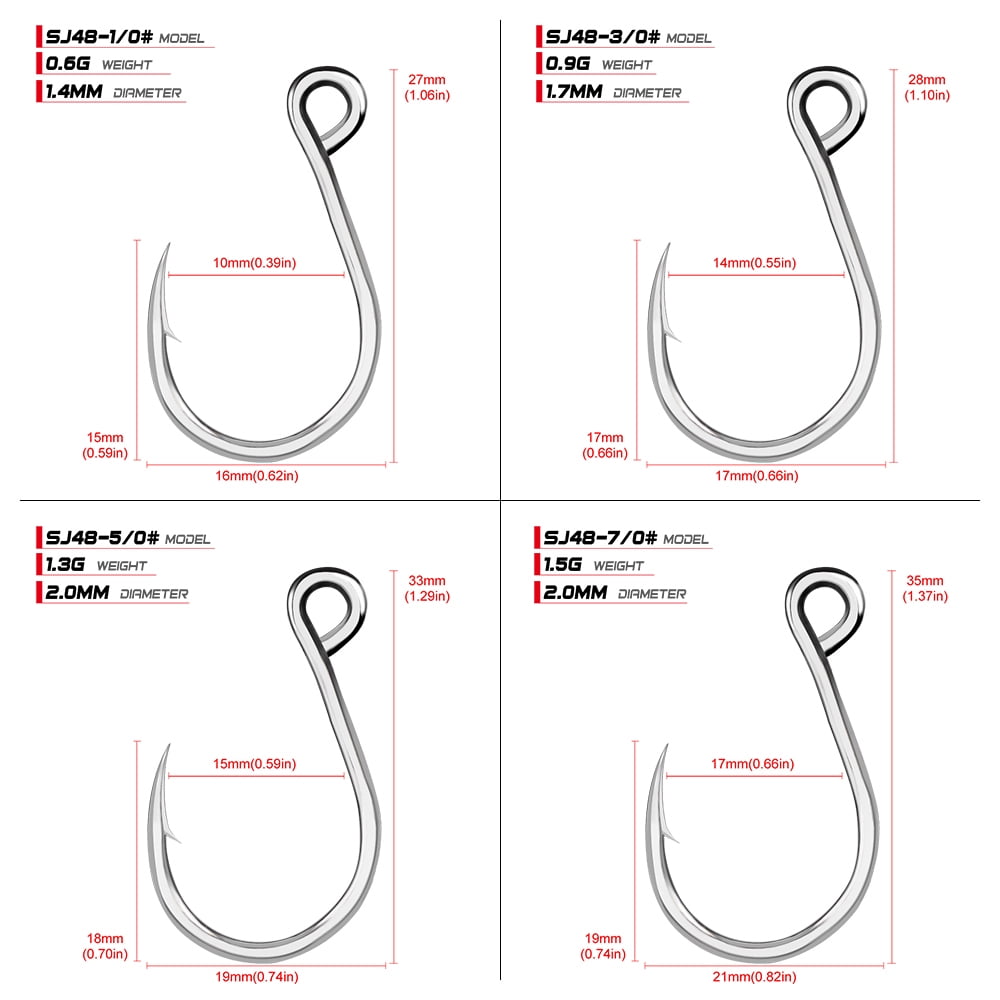 50pcs/lot 1/0-11/0 Strong Stainless Steel Jigging Hook Jig Big Fishing Hook Saltwater Fish Hook