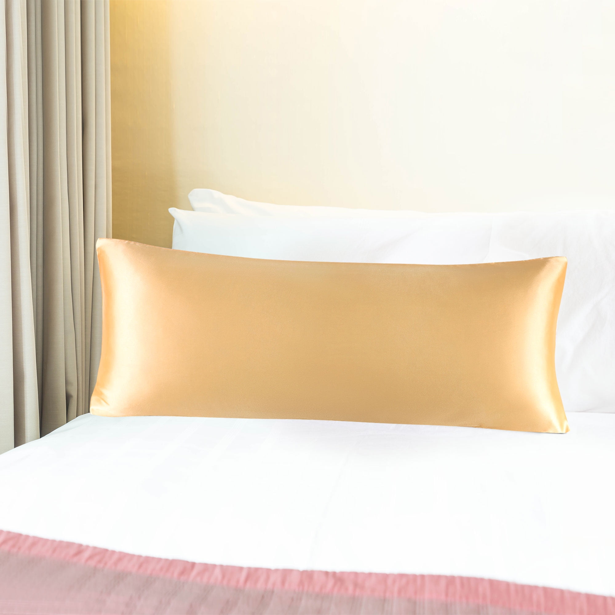 Unique Bargains Zipper Closure 1 PC Satin Body Pillowcases Gold 20"x60"