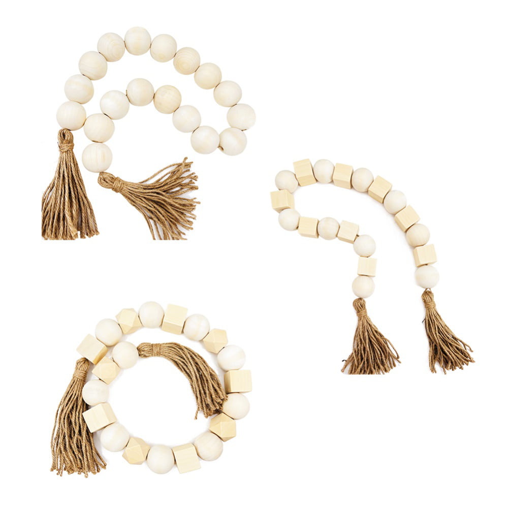 Large Wood Bead Garland Decorative Beads with Tassels, 49.2 Long