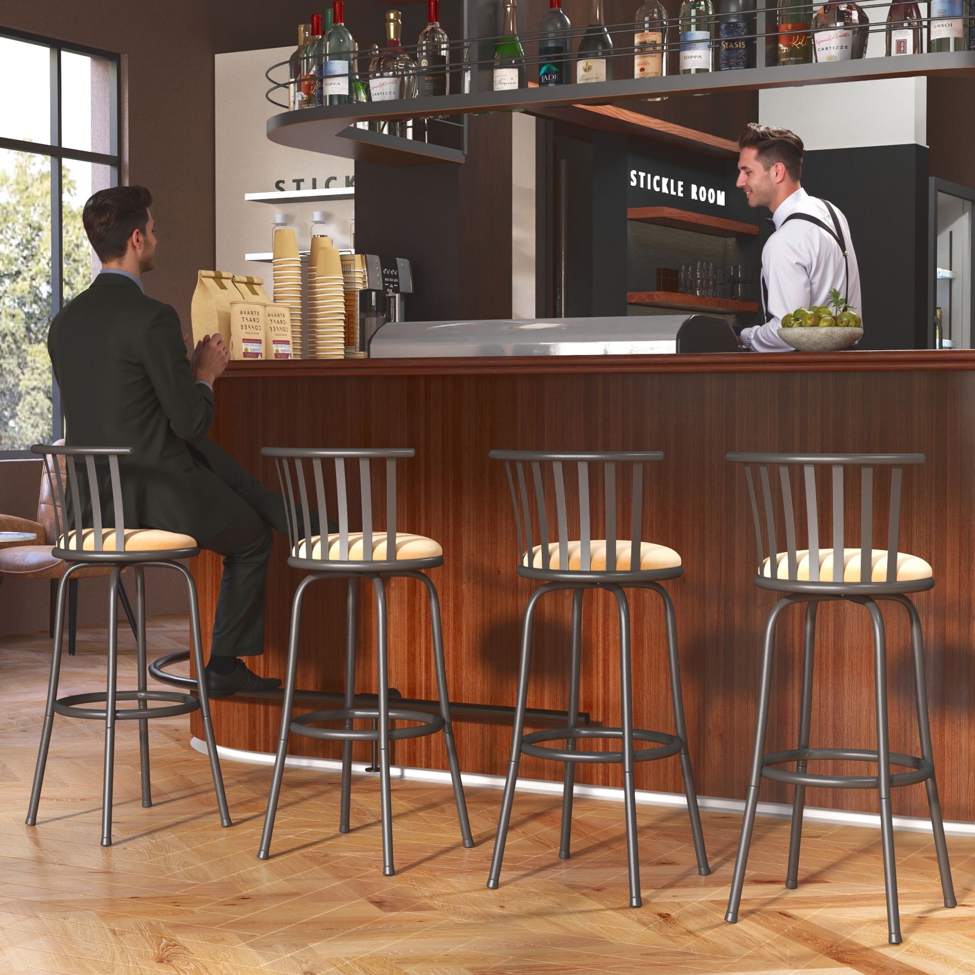 Homy Casa Swivel Bar Stools Set of 2, 24/29 in Counter Height for Kitchen Island, Brown