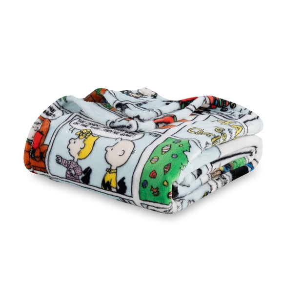 Berkshire Blanket Peanuts® VelvetLoft® Cute Character Snoopy Plush Kids Throw Blanket, Peanuts Christmas Comic Strip Colori