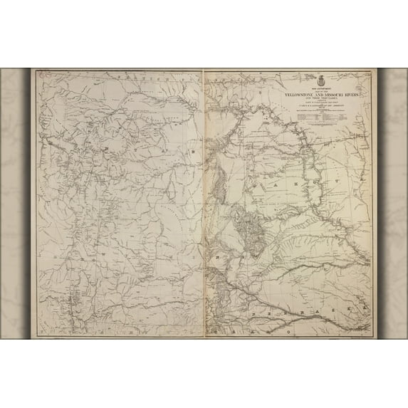 24"x36" Gallery Poster, Map of the Yellowstone and Missouri Rivers 1877