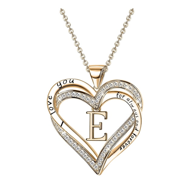 Collar de doble corazón para mujer con 26 letras en inglés, collar de pareja, collar con alfabeto