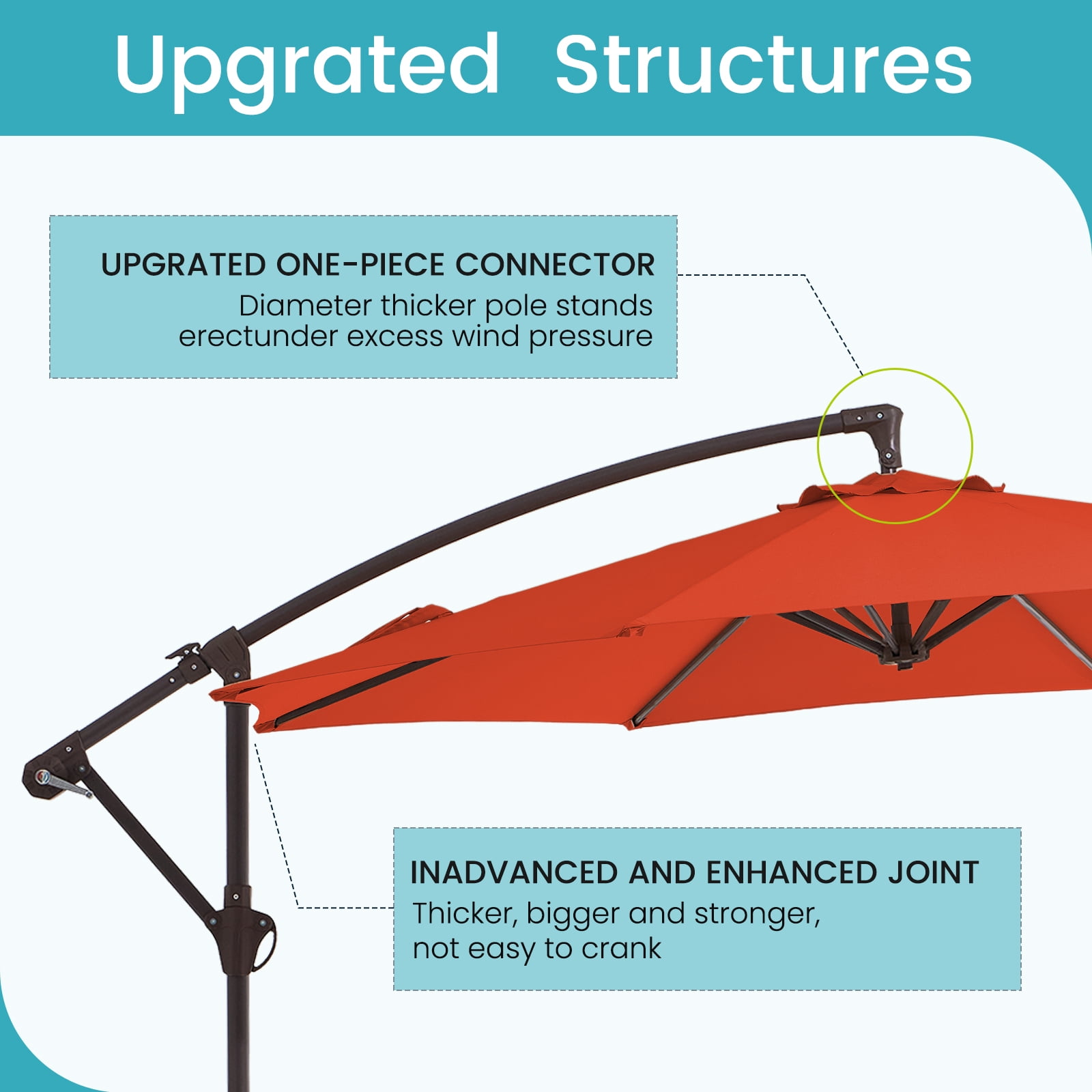 JUSTLET 10ft Heavy Duty Patio Hanging Offset Cantilever Patio Umbrella W/ Base Included, Orange