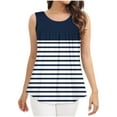 thumbnail image 4 of WCMZJ Women's Striped Tank Tops Summer Pleated Front Tunics Casual Sleeveless Shirts Ladies Loose Flowy Blouses to Wear with Legging Navy S, 4 of 5