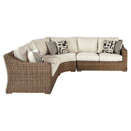 Signature Design by Ashley Beachcroft Wicker 3 Piece Outdoor Sectional Set with Beige Cushions