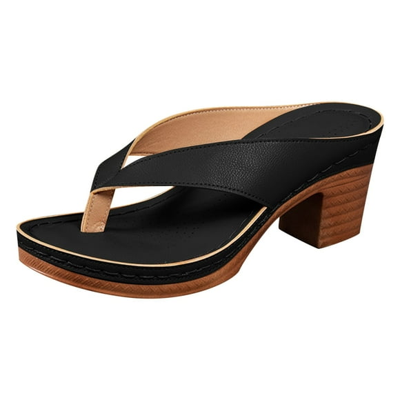 DAFEI Flip Flops Beach Sandals for Women's Flip Flops Chunky High Heels OpenToe Block Dress Bridal Party Wedding Shoes
