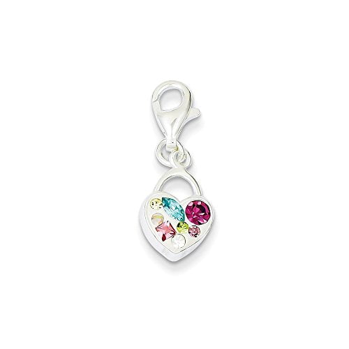 .925 Sterling Silver Multi-Stellux Crystal Heart Lobster Charm by SSQGold-Crabs & Lobsters Charms