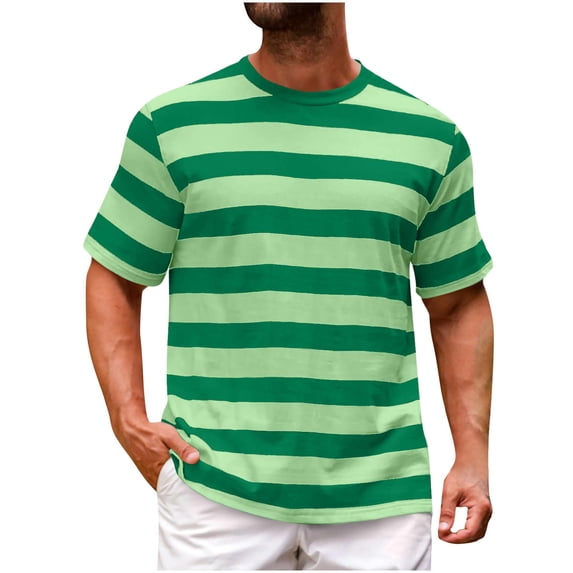 IROINNID Men's Striped Short Sleeve Crewneck T Shirt Casual Color Block Tee Lightweight Breathable Summer Sportswear Gym Workout Activewear Top